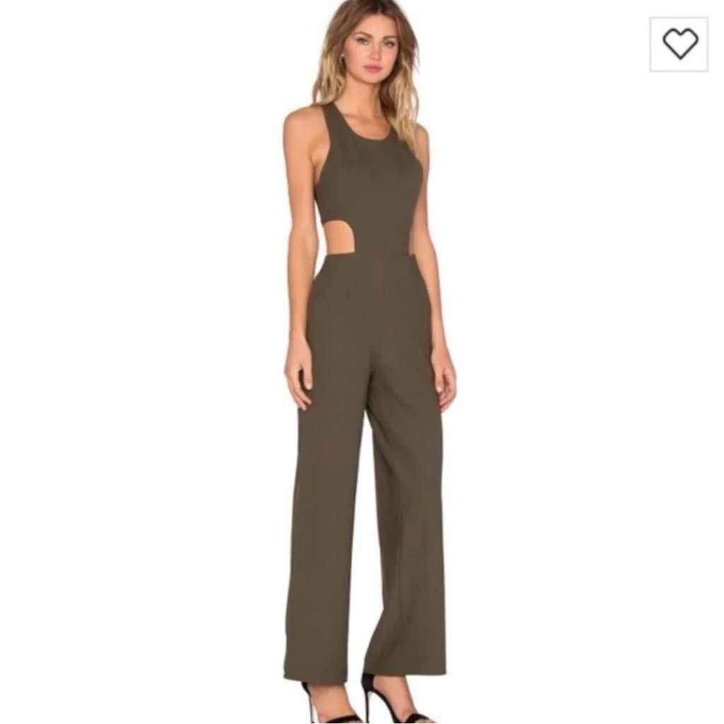 Nbd Revolve Olive Green Side Cut Out Wide Leg Jumpsuit Nwt. Large